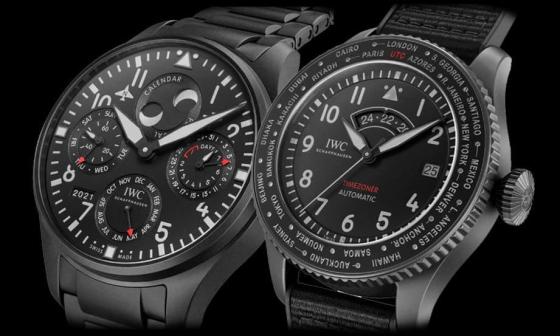 万国表IWC连推两款瓷化钛金属表壳飞行员手表 包含万年历或世界时区功能