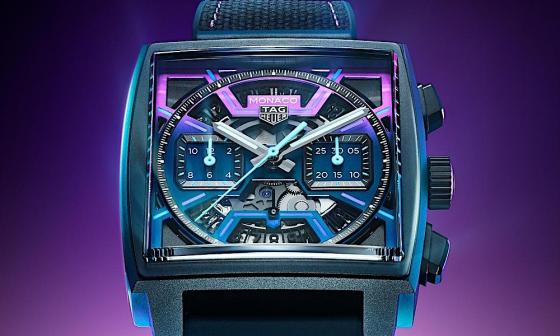 夜幕降临 竞速开始：TAG HEUER Monaco 镂空计时腕表电光紫限量版