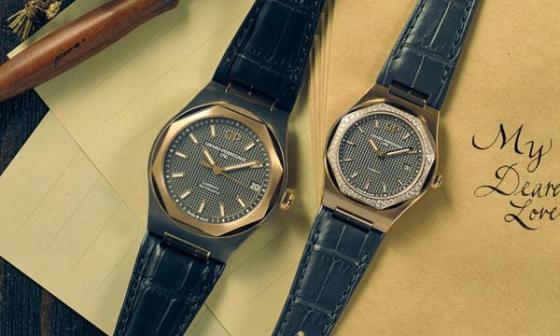 (左) Laureato 42MM，钛金属并玫瑰金表壳，鳄鱼皮表带 (右)Laureato 38MM，镶钻玫瑰金表壳，鳄鱼皮表带