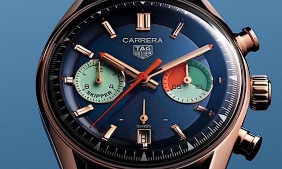泰格豪雅Carrera人气复古帆船计时码表改采玫瑰金材质烘托早期经典名作风采