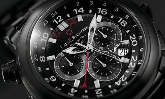 宝齐莱柏拉维系列三地时间计时码表碳黑款