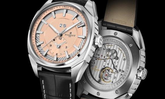 Perrelet LAB Peripheral 环形动力实验室系列推出鲑鱼面盘大三针日期表与双时区大日期腕表