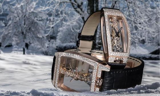 全新金桥腕表和金桥女表，皆采雪花镶嵌工艺装饰，让腕表带有尊贵气息