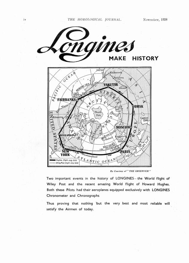 霍华德·休斯（Howard Hughes）1938年创纪录的环球飞行后的浪琴广告
