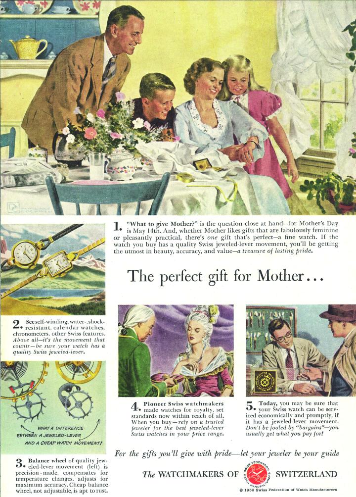 《母亲节的完美献礼——瑞士钟表商》，瑞士拉绍德封国际钟表博物馆1950年刊
