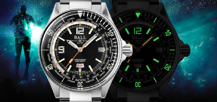 BALL WATCH以优质的材料重新设计打造Engineer Master II Diver Worldtime潜水计时世界时区表，手表搭载瑞士天文台认证机芯