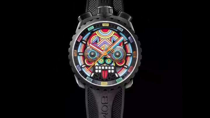 BOLT-68系列在以马雅艺术为灵感的特别版Bolt-68马雅骷髅计时码表上大放异彩。随附的底盖还可替换橡胶表带，使手表变身怀表，展现更复古的面貌
