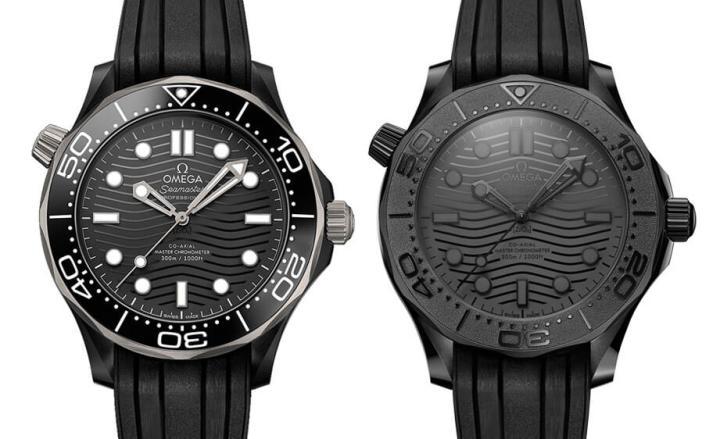 2019年（左）和2021年（右）的黑陶瓷壳海马潜水300米，两者的表径皆为43.5mm，搭载的机芯也是8806机芯，但是2021年新款采用陶瓷零件的比例更高，整体的黑色印象也更强烈