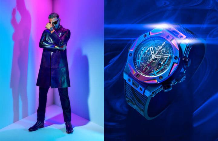 宇舶替电音天王DJ Snake专程打造了一款大爆炸计时码表，手表充满与蛇爷相关的迷幻风格