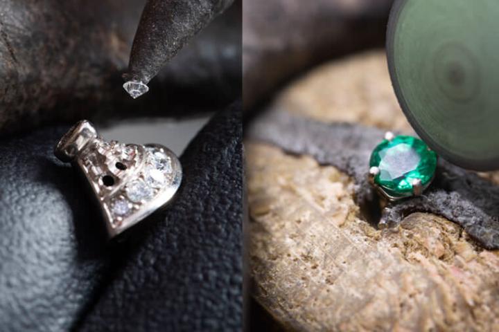 宝格丽的珠宝工艺师精心在扇形活动底座上镶上美钻，并以严谨的抛磨工艺极大化宝石的透亮光泽