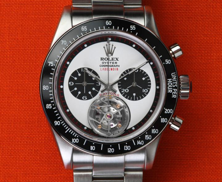 手表的复古外观并非源自于拿古董表来修改，而是LABEL NOIR采用已经停产的116520再融入六○、七○年代的Daytona Paul Newman特征