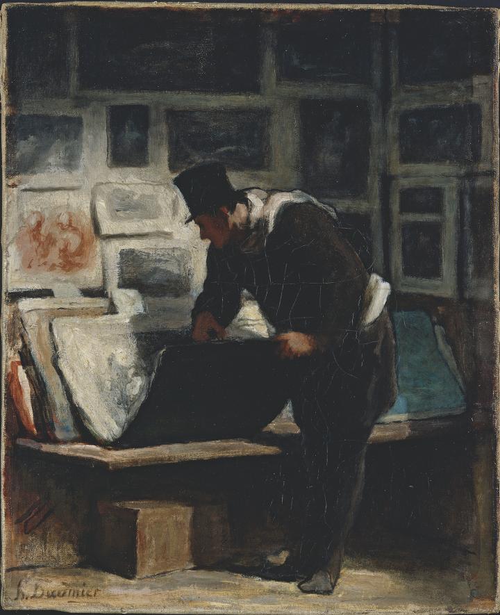 1860年前后，奥洛雷杜米埃于巴黎小皇宫展出的作品《石板画迷》向我们展示了人们一直都有收藏的习惯