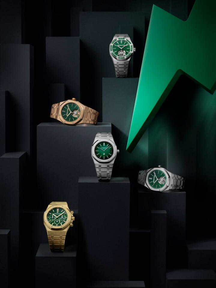 爱彼2021年新增五款绿面的皇家橡树手表，从基本功能到陀飞轮，满足玩家的各种喜好与需求